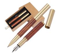 Mini kit d'écriture exceptionnel de qualité supérieure avec stylo roller - Stylo roller et stylo plume en laiton et bois à visser ensemble dans un étui cadeau