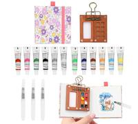 Mini kit portable pour peindre à l'aquarelle Comprend un carnet de croquis, une palette, des peintures et des pinceaux Kit d'aquarelles 12 couleurs Facile à transporter, idéal pour voyager et pour les