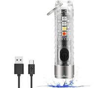 Mini lampe de poche puissante rechargeable avec 6 modes d'éclairage avec lumières UV rouges et bleues, porte-clés de diagnostic avec aimant dans la base (blanc)