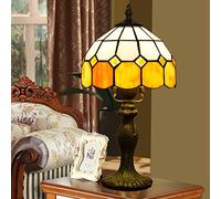 Mini Lampe De Table Tiffany, Lampe De Chevet en Vitrail, Lampe De Lit De Bureau Bleu Bleu Orange, 14" De Haut Vintage Antique Méditerranéen Style Banquier Lampe pour Chambre À Coucher, Salon,Orange