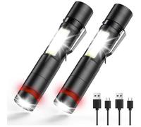 Mini Lampe Torche LED 2 Pièces Clip en Acier COB Petite Lampes de Poche USB Rechargeable