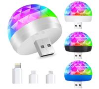 Mini Lampes Disco USB, Mini Lumière Stroboscopique Portable, Boule Disco USB Rechargeable, USB Boule Disco, Portable Lumière Disco, USB Lumière de Boule avec Adaptateurs, Lumière d'ambiance Mini