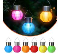Mini lampion solaire en nylon à suspendre - 10 cm - Multicolore - Lot de 6 - Lanterne LED - 6 couleurs - Blanc froid - Éclairage décoratif - Pour l'extérieur - Jardin - Fête - Tonnelle - Lampe solaire