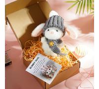 Mini lapin câlin mignon cadeau de Pâques, mini lapin câlin dans une boîte, émotionnel positif, poupée de poche en peluche faite à la main, pour enfants, famille, amis (gris)