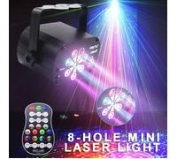 Mini Laser Eclairage Jeu de Lumiere Soiré Lampe Projecteur R & G Telecommande UV8 trous 120 images USB