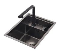 Mini lavabo compact en acier inoxydable pour cuisine, restaurant, café et robinet extractible, évier à fente unique en acier noir, 35 x 45 x 23 cm