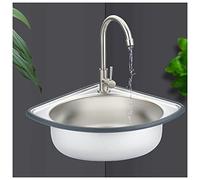 Mini lavabo d'angle compact en acier inoxydable pour salle de bain et cuisine - Petit évier à montage sur le dessus pour camping-car et laboratoires - Design peu encombrant (kit argenté #B)