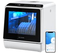 Mini lave-vaisselle BLITZHOME, contrôle par application, 6 programmes, lave-vaisselle de table intelligent et portable avec réservoir d'eau de 5L, utilisable avec ou sans raccordement à l'eau, séchage
