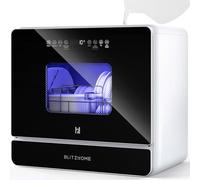 Mini lave-vaisselle, BLITZHOME lave-vaisselle petit compact contrôle tactile, 9 programmes, réservoir d'eau de 5,2L, utilisable avec ou sans raccordement à l'eau, séchage, départ différé, pour camping