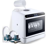 Mini lave-vaisselle de comptoir avec séchage automatique, 6 programmes de lavage, réservoir d'eau intégré de 5 L, contrôle tactile, idéal pour camping-car et appartement, compact et efficace