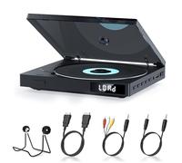 Mini Lecteur CD DVD Portable avec Haut-parleurs HiFi pour TV, Chargement Mobile par câble Micro USB, Entrée USB, Prise AUX 3,5 mm, écouteurs Inclus, Câble HDMI AV