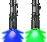 Mini Led Flashlight With Clip-Blue/Green Light 3 Modes Zoomable Super Bright Waterproof Flashlight For Camping Hiking Night Vision Night Fishing