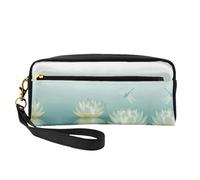 Mini libellule avec nénuphar sac à cosmétiques, organisateur de maquillage portable en cuir, étui à stylo à fermeture éclair, trousse de toilette, sac de voyage cosmétique, Noir , Taille unique