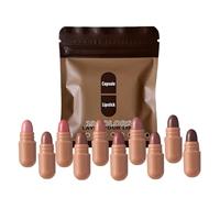 Mini Lipstick Set, 10 Color Pill Shape Glossy Lipstick, Long Lasting Moisturizing Collection with Smooth Application, Compact Beauty Lips Color Set for Party Wedding Date Makeup School