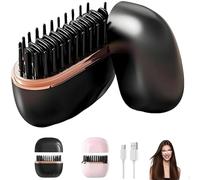 Mini Lisseur à Cheveux Portable, Brosse Chauffante Rechargeable USB, Peigne Lissant Anti-brûlure 3 Niveaux de Température, Rose (Noir)