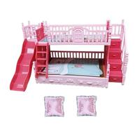 Mini lit, lit superposé de poupée 1 ensemble avec échelle et deux petits oreillers, accessoires et meubles mignons pour maison de poupée en plastique, mini meubles superposés artificiels pour enfants