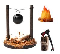 Mini lutin de feu de camp, accessoires miniatures, accessoires de maison de poupée DIY avec hache et foyer, outil de lutin Bonfire, décoration de cheminée, maison de poupée en bois pour Noël ornements