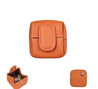 Mini Lychees Coin Purse, Small Leather Coin Pouch with Zipper & Keychain, Solid Color Mini Wallet for Women & Men (Orange)