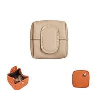 Mini Lychees Coin Purse, Small Leather Coin Pouch with Zipper & Keychain, Solid Color Mini Wallet for Women & Men (Apricot)