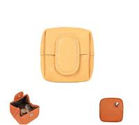 Mini Lychees Coin Purse, Small Leather Coin Pouch with Zipper & Keychain, Solid Color Mini Wallet for Women & Men (Light Yellow)