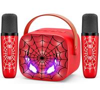 Mini machine à karaoké - Cadeau d'anniversaire pour enfants de 4, 5, 6, 7, 8, 9 ans, panier de remplissage LED portable Bluetooth avec 2 microphones sans fil - Cadeau pour fille de 3 à 12 ans et plus
