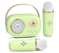 Mini Machine à Karaoké pour Enfants et Adultes, Enceinte Bluetooth Portable avec 2 Microphones sans Fil, Cadeaux pour Filles de 3 à 8 Ans+, Anniversaire, Fête en Famille à La Maison-Vert