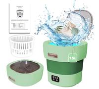 Mini machine à laver de camping, 15 l, 2,3 kg, 2 en 1, avec essoreuse, petite machine à laver, pour chaussettes, sous-vêtements, vêtements de bébé, voyage, voiture de tourisme, dortoir, vert