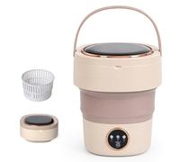 Mini machine à laver portable 20 L pliable avec panier d'essorage, 3 modes pour voyage et petits espaces (beige)
