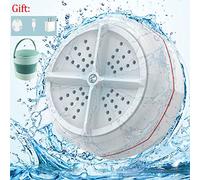 Mini Machine à Laver Portable, Machine à Laver à Ultrasons Turbo Antibactérienne Blu-ray Avec Ventouses D'alimentation USB Pour Les Voyages D'affaires à Domicile, Envoyer 1 Seau Pliant,White-58W