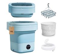 Mini machine à laver portable pliable de 16 L avec égouttoir à linge, panier d'essorage, port de remplissage supérieur, tuyau d'entrée d'eau et tuyau de drainage - Ensemble de linge compact et pliable