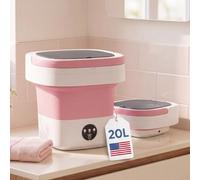 Mini machine à laver portable, pliable de 74,5 litres, seau à linge compact et silencieux pour dortoir, appartement, camping-car, camping et voyage, rose clair