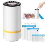 Mini Machine à Sceller Sous Vide Manuelle Chargement USB, Appareil Mise Sous Vide, 10 Sacs Réutilisables,Pompe à Vide Alimentaire Cuisine Automatique Portable pour Conservation Aliments,Fruits,Légumes