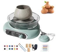 Mini machine à tour de poterie pour enfants, machine électrique en céramique, machine de formage de poterie avec ensemble d'outils en argile, kit de poterie DIY pour débutants, art l'argile DIY green