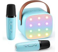 Mini Machine de karaoké avec 2 Microphones sans Fil, Machine de karaoké Bluetooth Portable pour Enfants 2026, Cadeau de Noël et d'anniversaire pour Filles, garçons et Adultes, idéale pour Les fêtes à