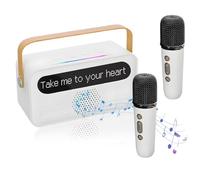 Mini machine de karaoké avec 2 microphones sans fil, machine de karaoké LED portable avec sous-titres pour anniversaire, vacances, fête à la maison (blanc)