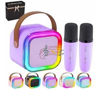 Mini Machine De Karaoké,Mini Portable Enceinte Karaoke Bluetooth sans Fil avec 2 Micro,avec Magique Voix Change Et LED LumièRe Qualité Sonore HiFi,Complet pour Enfant Adulte Fille (Violet)