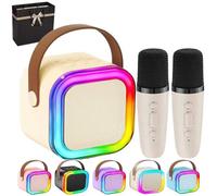 Mini Machine De Karaoké,Mini Portable Enceinte Karaoke Bluetooth sans Fil avec 2 Micro,avec Magique Voix Change Et LED LumièRe Qualité Sonore HiFi,Complet pour Enfant Adulte Fille (Blanc)