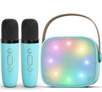 Mini Machine de karaoké pour Enfants et Adultes, Enceinte Bluetooth Portable avec 2 Microphones sans Fil pour Filles et garçons de 3 à 10 Ans et Plus, Cadeaux de fête d'anniversaire(Bleu)