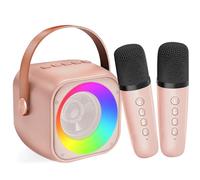 Mini machine de karaoké pour enfants et adultes, enceinte Bluetooth portable avec 2 microphones sans fil, ensemble microphone et enceinte avec lumière de disco pour fête à domicile, cadeau de Noël et