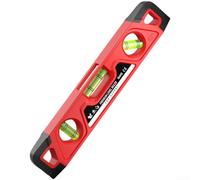 Mini magnétique pour niveau torpille avec 3 fioles pour un nivellement précis, mesure multi-angles 0°/45°/90°, pour corps en caoutchouc ABS durable, rouge