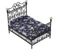 Mini Maison de poupée 1:12, lit Double en Fer, modèle de lit de Princesse, décorations exquises, Tissu métallique sûr et écologique pour Maison de poupée, Accessoires de Meubles,