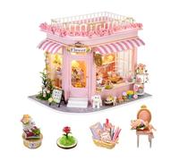 Mini maison de poupée à faire soi-même - Motif floral rose - Avec meubles - Kit de montage pour adulte - Avec lumières LED 3D - Maison de poupée en bois - Modèle architectural - Chambre créative