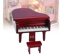 Mini Maison de Poupée Piano avec Tabouret, Taille 1:12 (Rouge) | Matériau en bois durable, Belle apparence, Idéal pour les enfants, Pratique à transporter