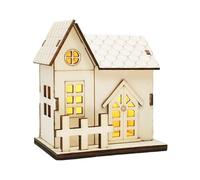 Mini maison de village de Noël à LED - Scène d'hiver éclairée en bois à piles, décoration avec cordon suspendu, ornement de bureau festif pour affichage de maison de vacances, école | Village miniatur