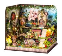 Mini Maison Fleurie, Bibliothèque avec Lumière LED et Boîte à Musique Plantes Vertes et Fleurs pour Salon et Bureau Puzzle 3D en Bois à Construire Cadeau Créatif Adulte & Adolescent