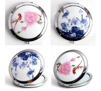 Mini Maquillage Poche Compacte Miroir Fleur Porcelaine Métal Portable Deux Côtés Pliant Maquillage Miroir Vintage Cosmétiques Miroirs