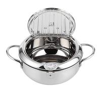 Mini Marmite à Frire en Acier Inoxydable de Japonais avec Thermomètre, Petite Friteuse Compatible avec la Cuisinière à Induction (Grande taille 24cm)