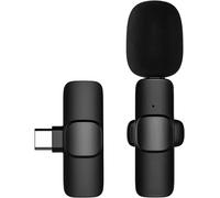 Mini microphone Lavalier sans fil - Émetteur mnidirectionnel - Récepteur - Système de microphone avec protection contre le vent - Port de rechange pour smartphone Android Live Stream