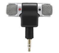 Mini microphone stéréo pour téléphones portables. Microphone compact et léger à brancher avec prise jack 3,5 mm. Large compatibilité. Aucune