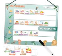 Mini Mindz Agenda journalier enfants, tableau magnétique, 160 aimants | 146 aimants de tâches, 14 aimants vides, stylo inclus, Montessori, dès 3 ans